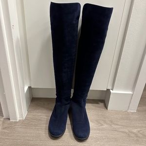 Stuart Weitzman Midnight blue suede 50/50 boots 7.5 RARE color barely worn